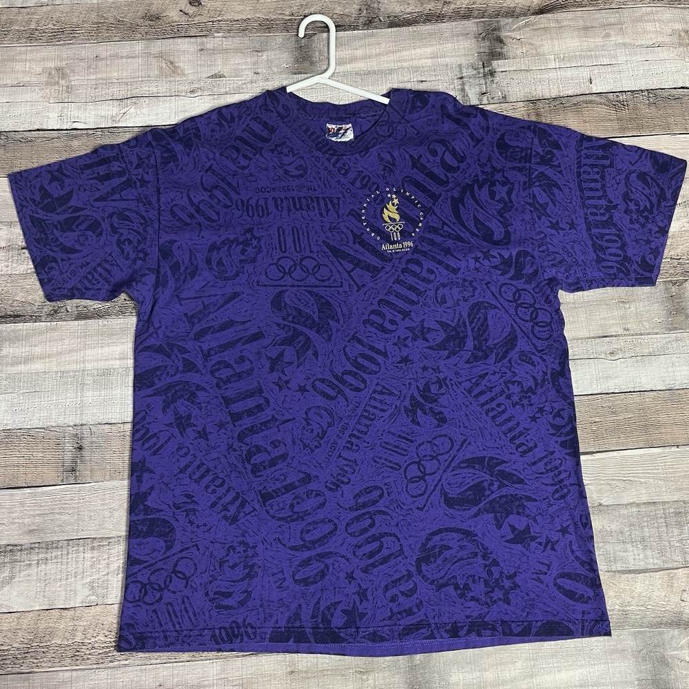 Olympics Shirt Size XL Purple Vintage 90s 1996 AOP Atlanta Sportswear History